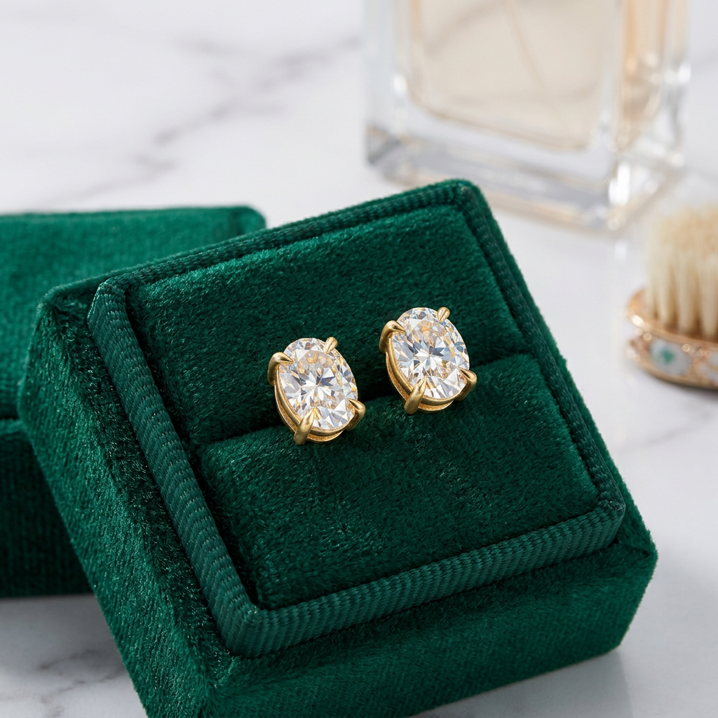MEETMAY | Oval-Cut Moissanite Stud Earrings – S925 Sterling Silver 18K Gold Plated, GRA Certified