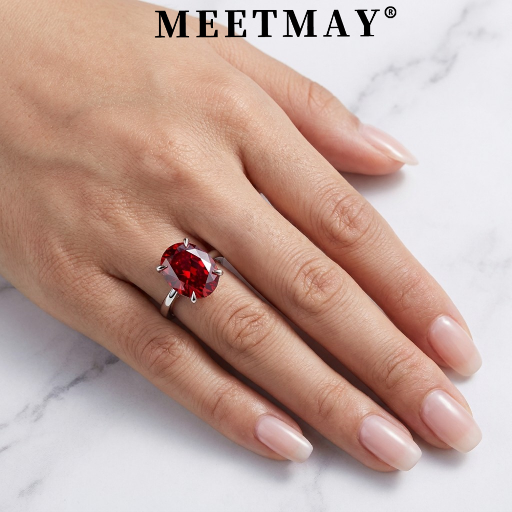 MEETMAY | Colorful Oval-Cut Moissanite Adjustable Ring – S925 Sterling Silver 18K Gold Plated, GRA Certified