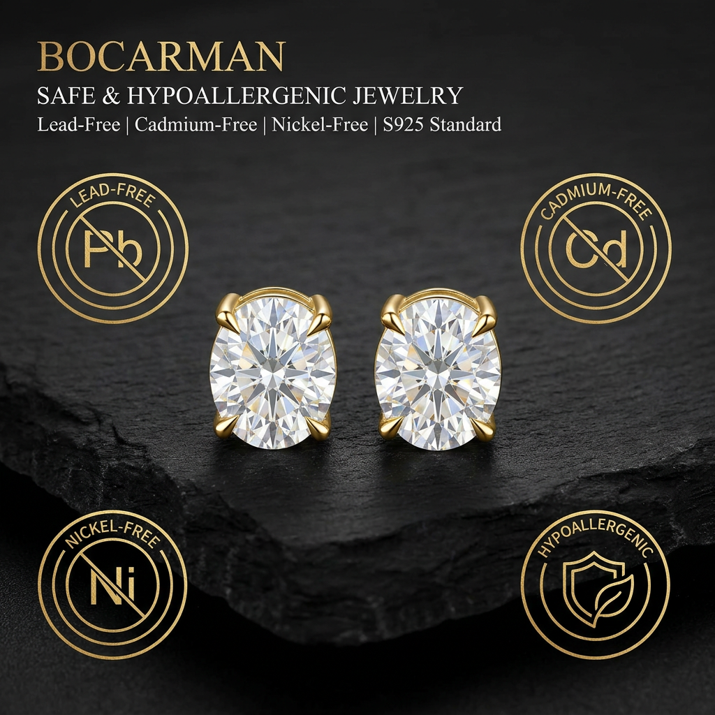 MEETMAY | Oval-Cut Moissanite Stud Earrings – S925 Sterling Silver 18K Gold Plated, GRA Certified