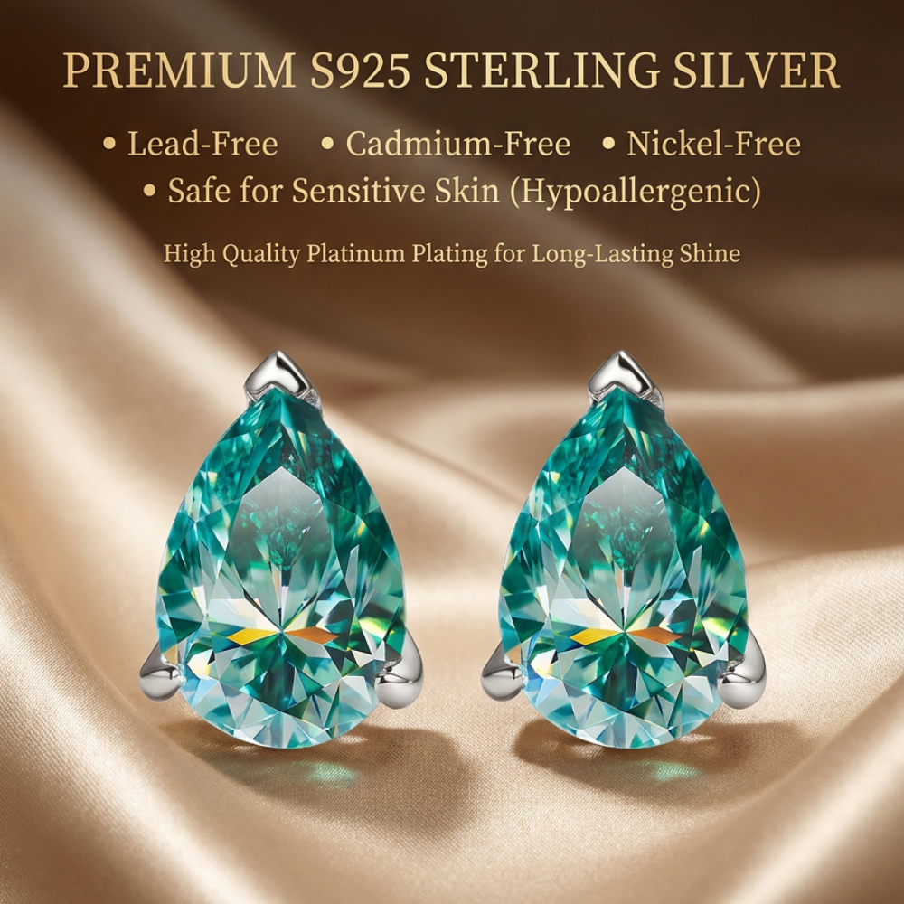 MEETMAY | Colorful Pear-Cut Moissanite Stud Earrings – S925 Sterling Silver 18K Gold Plated, GRA Certified
