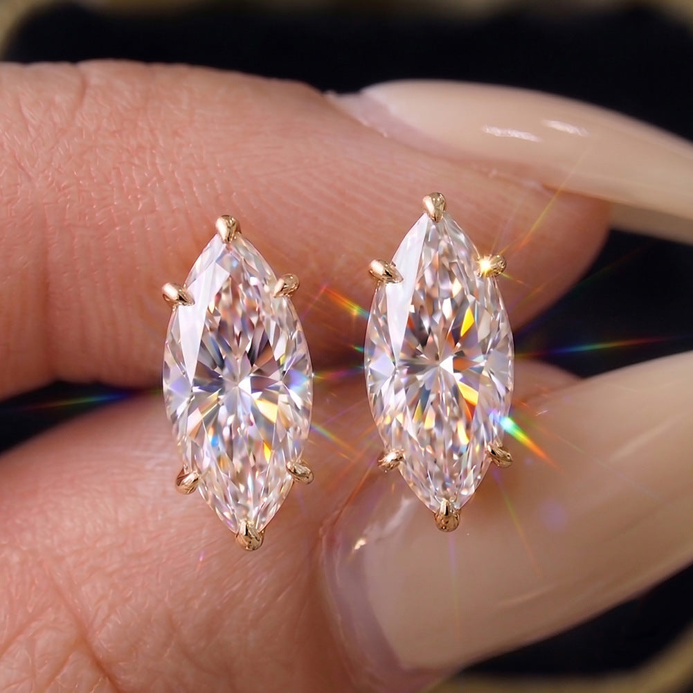 MEETMAY | Marquise-Cut Moissanite Stud Earrings – S925 Sterling Silver 18K Gold Plated, GRA Certified