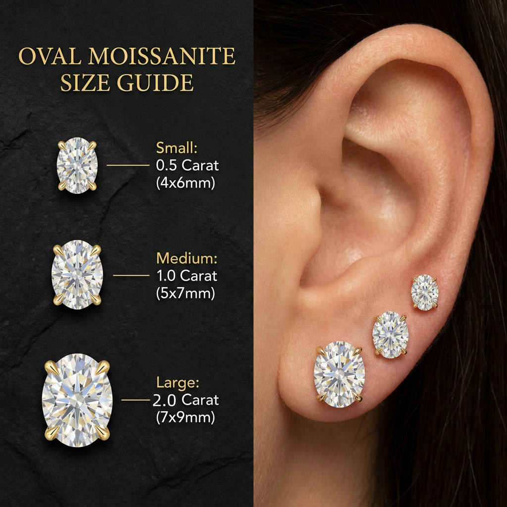 MEETMAY | Oval-Cut Moissanite Stud Earrings – S925 Sterling Silver 18K Gold Plated, GRA Certified