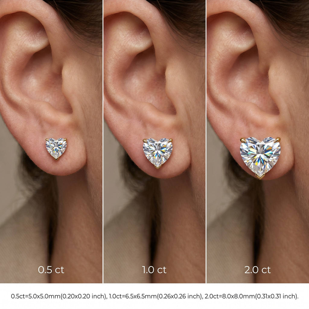 MEETMAY | Heart-Cut D-Color Moissanite Stud Earrings – S925 Sterling Silver 18K Gold Plated, GRA Certified