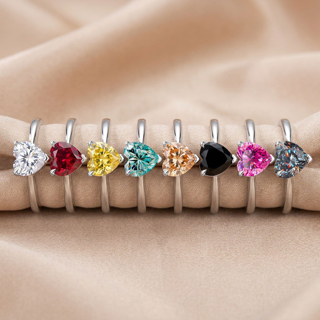 MEETMAY | Colorful Heart-Cut Moissanite Adjustable Ring – S925 Sterling Silver 18K Gold Plated, GRA Certified