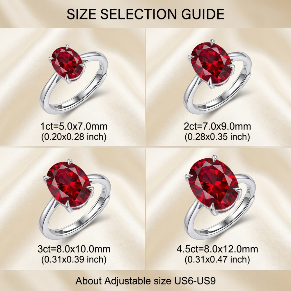 MEETMAY | Colorful Oval-Cut Moissanite Adjustable Ring – S925 Sterling Silver 18K Gold Plated, GRA Certified