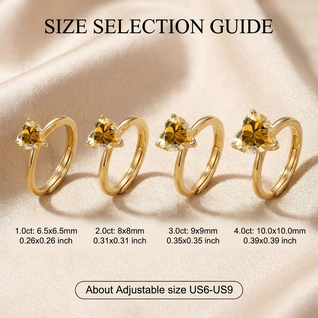 MEETMAY | Colorful Heart-Cut Moissanite Adjustable Ring – S925 Sterling Silver 18K Gold Plated, GRA Certified