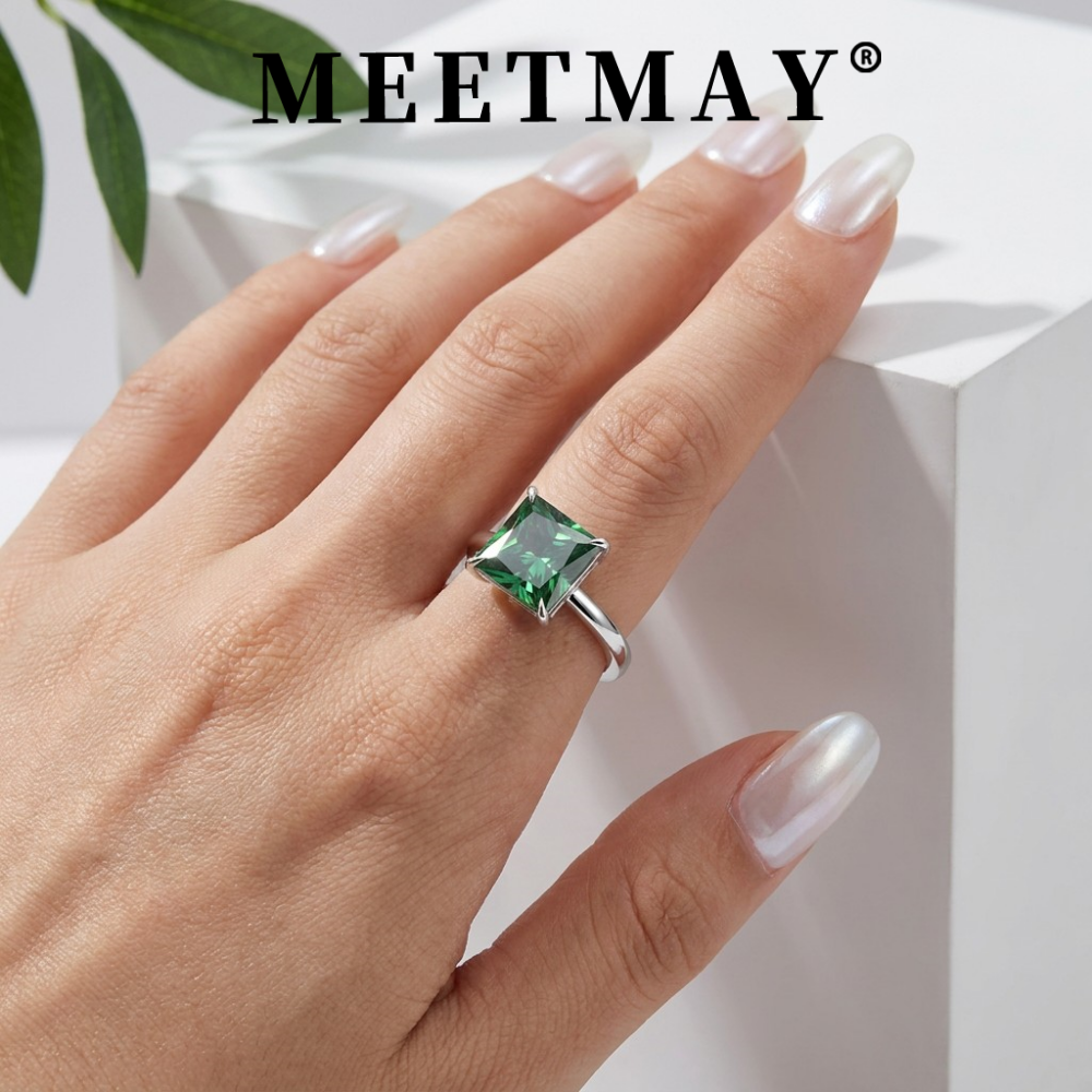 MEETMAY | Colorful Radiant-Cut Moissanite Adjustable Ring – S925 Sterling Silver 18K Gold Plated, GRA Certified