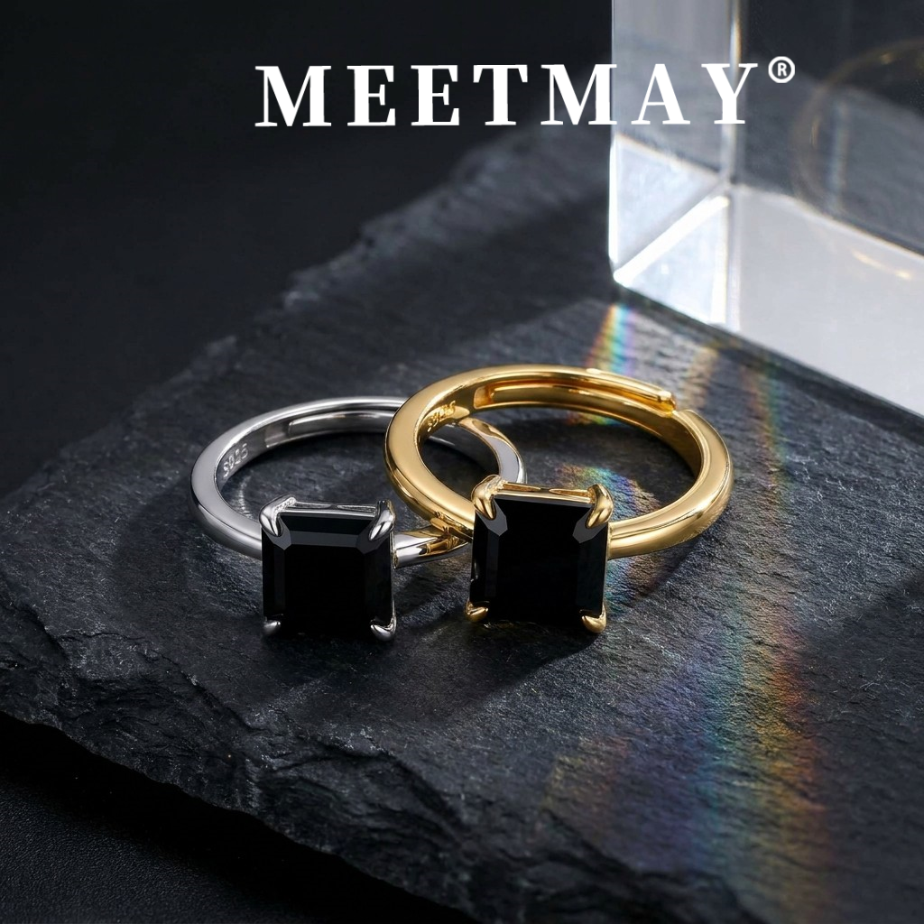 MEETMAY | Colorful Asscher-Cut Moissanite Adjustable Ring – S925 Sterling Silver 18K Gold Plated, GRA Certified