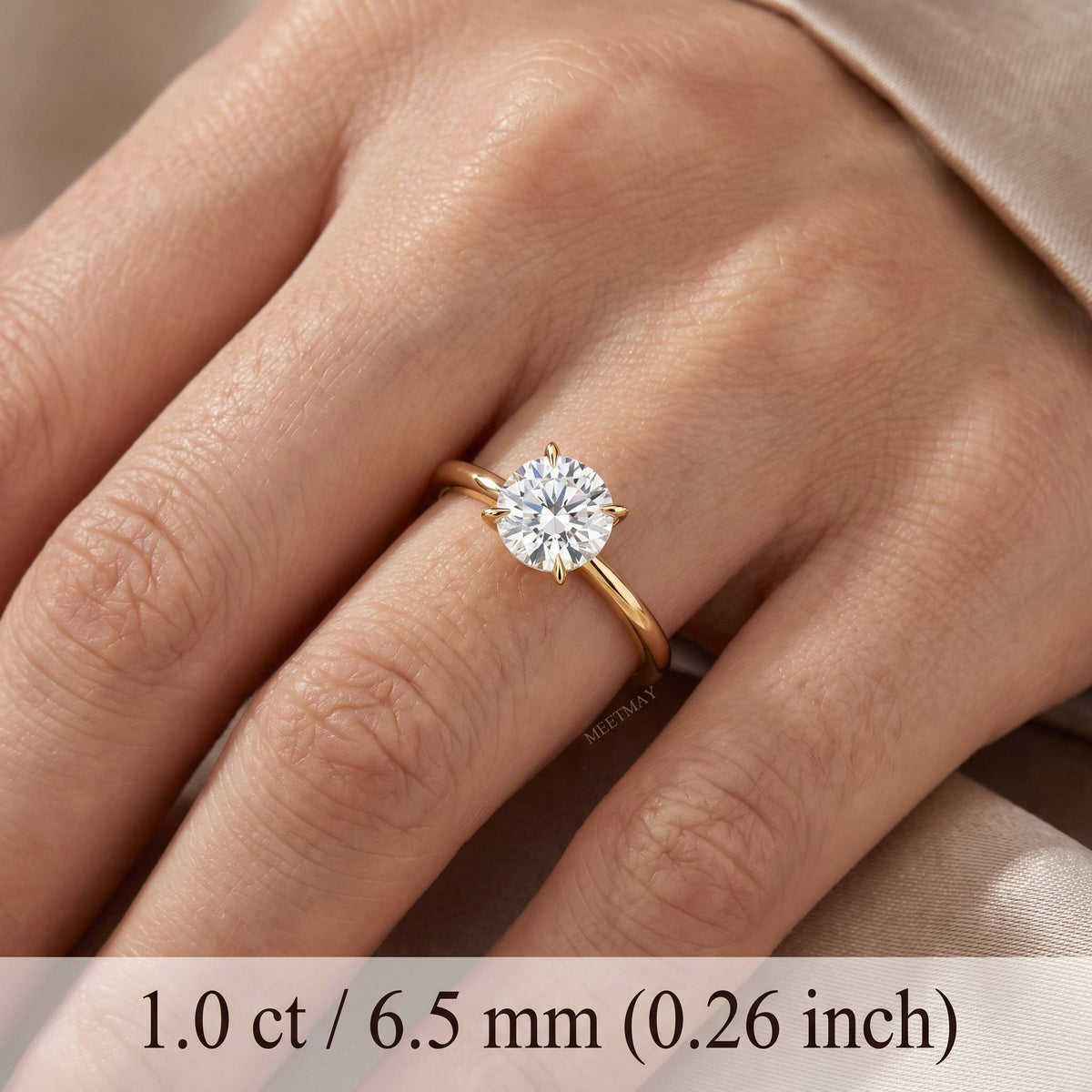 MEETMAY | Round-Cut Moissanite Adjustable Ring – S925 Sterling Silver 18K Gold Plated, D-Color