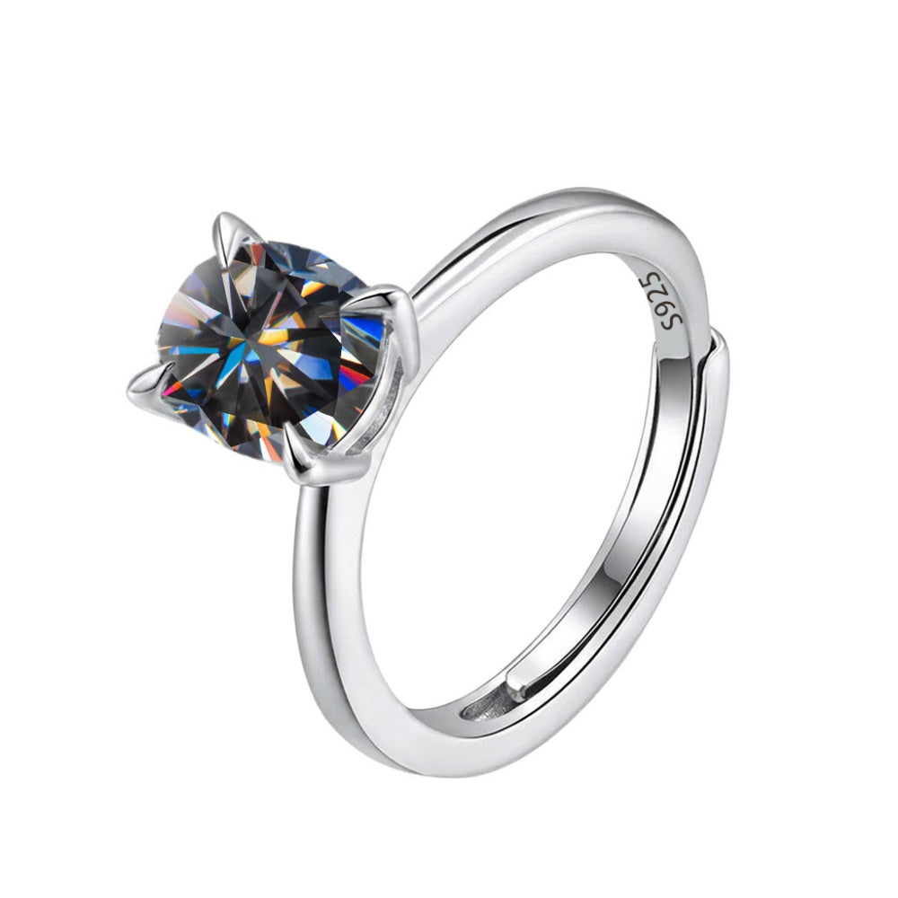 MEETMAY | Colorful Oval-Cut Moissanite Adjustable Ring – S925 Sterling Silver 18K Gold Plated, GRA Certified
