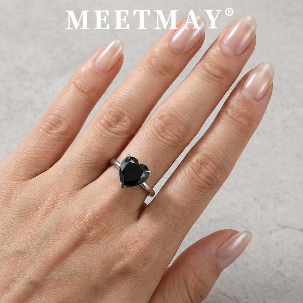 MEETMAY | Colorful Heart-Cut Moissanite Adjustable Ring – S925 Sterling Silver 18K Gold Plated, GRA Certified