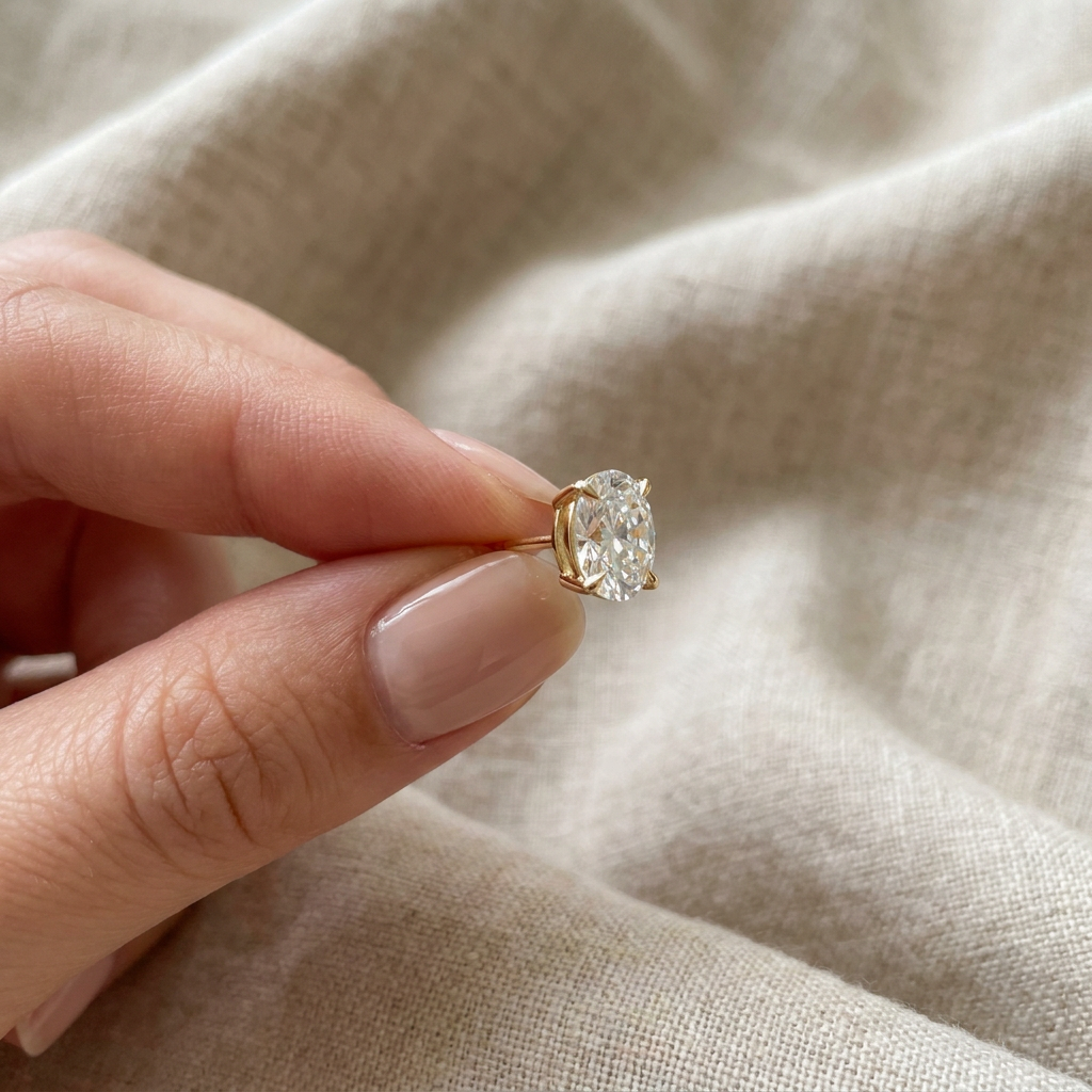 MEETMAY | Oval-Cut Moissanite Stud Earrings – S925 Sterling Silver 18K Gold Plated, GRA Certified