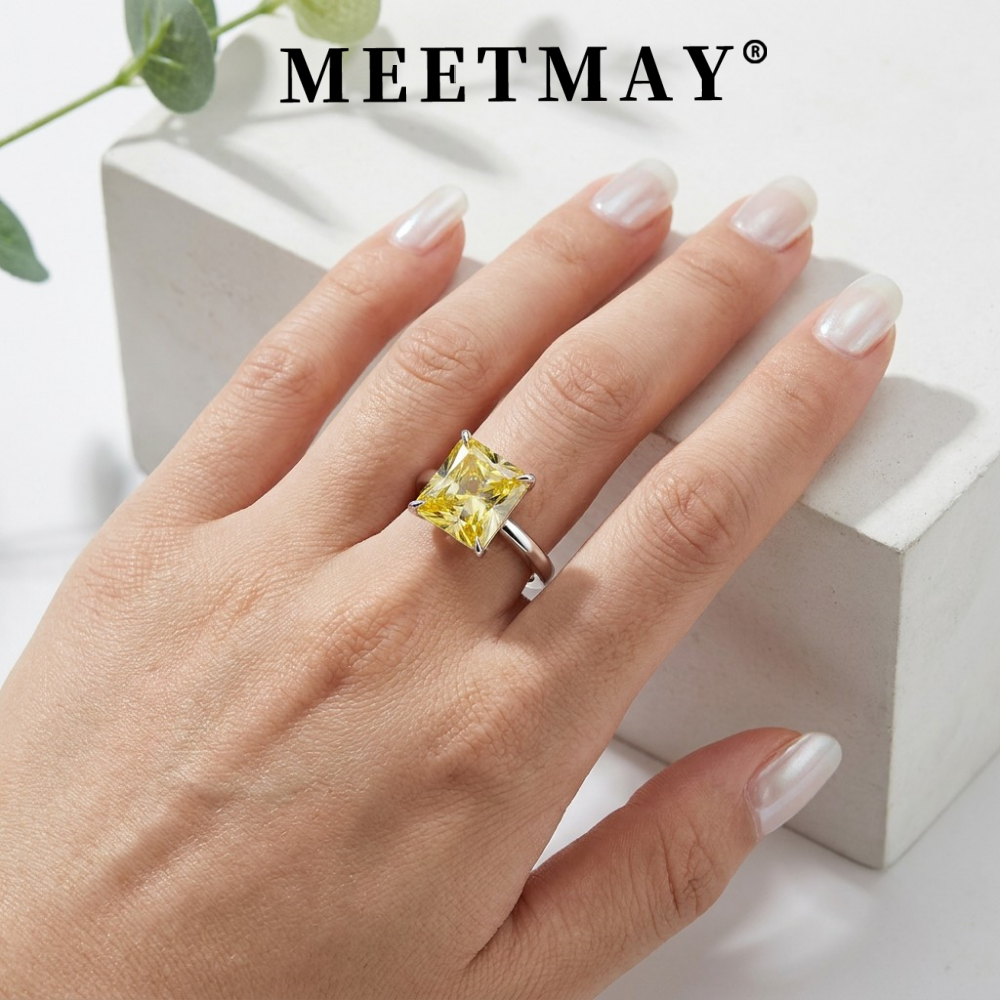 MEETMAY | Colorful Radiant-Cut Moissanite Adjustable Ring – S925 Sterling Silver 18K Gold Plated, GRA Certified