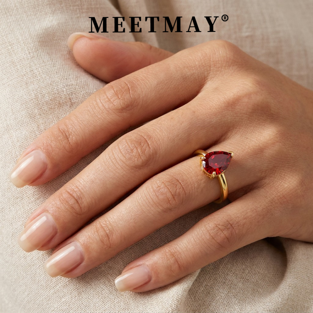 MEETMAY | Colorful Pear-Cut Moissanite Adjustable Ring – S925 Sterling Silver 18K Gold Plated, GRA Certified