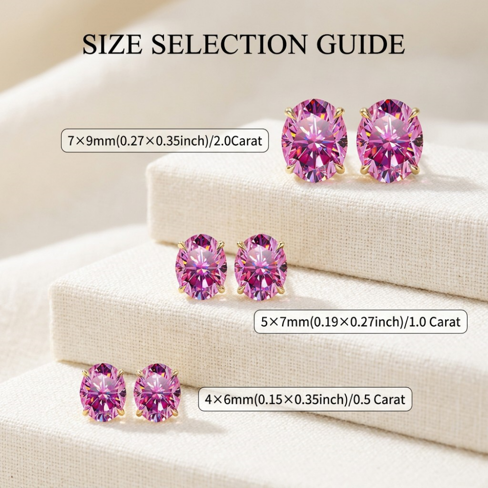 MEETMAY | Colorful Oval-Cut Moissanite Stud Earrings – S925 Sterling Silver 18K Gold Plated, GRA Certified