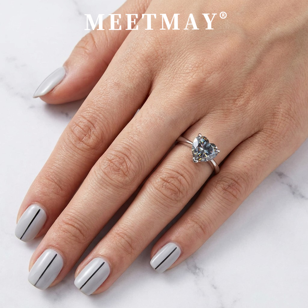 MEETMAY | Colorful Heart-Cut Moissanite Adjustable Ring – S925 Sterling Silver 18K Gold Plated, GRA Certified