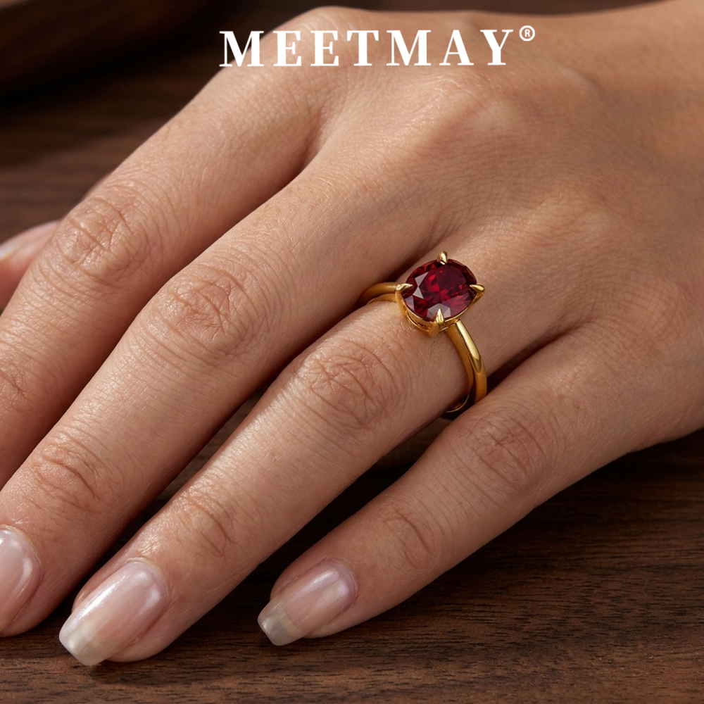 MEETMAY | Colorful Oval-Cut Moissanite Adjustable Ring – S925 Sterling Silver 18K Gold Plated, GRA Certified