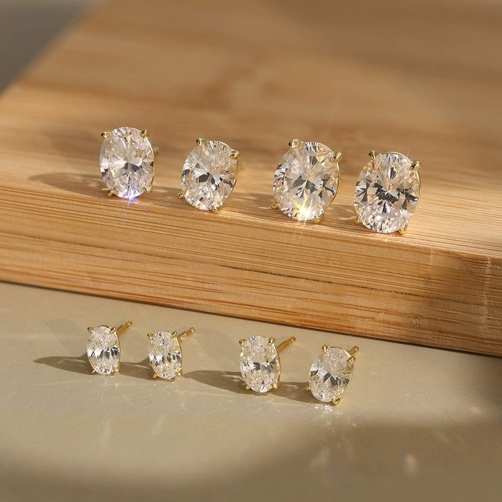 MEETMAY | Oval-Cut Moissanite Stud Earrings – S925 Sterling Silver 18K Gold Plated, GRA Certified