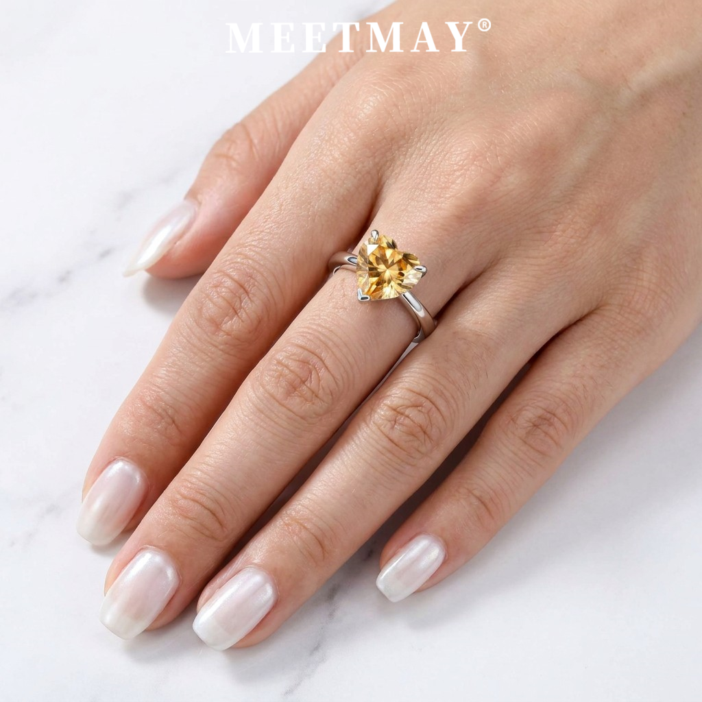MEETMAY | Colorful Heart-Cut Moissanite Adjustable Ring – S925 Sterling Silver 18K Gold Plated, GRA Certified