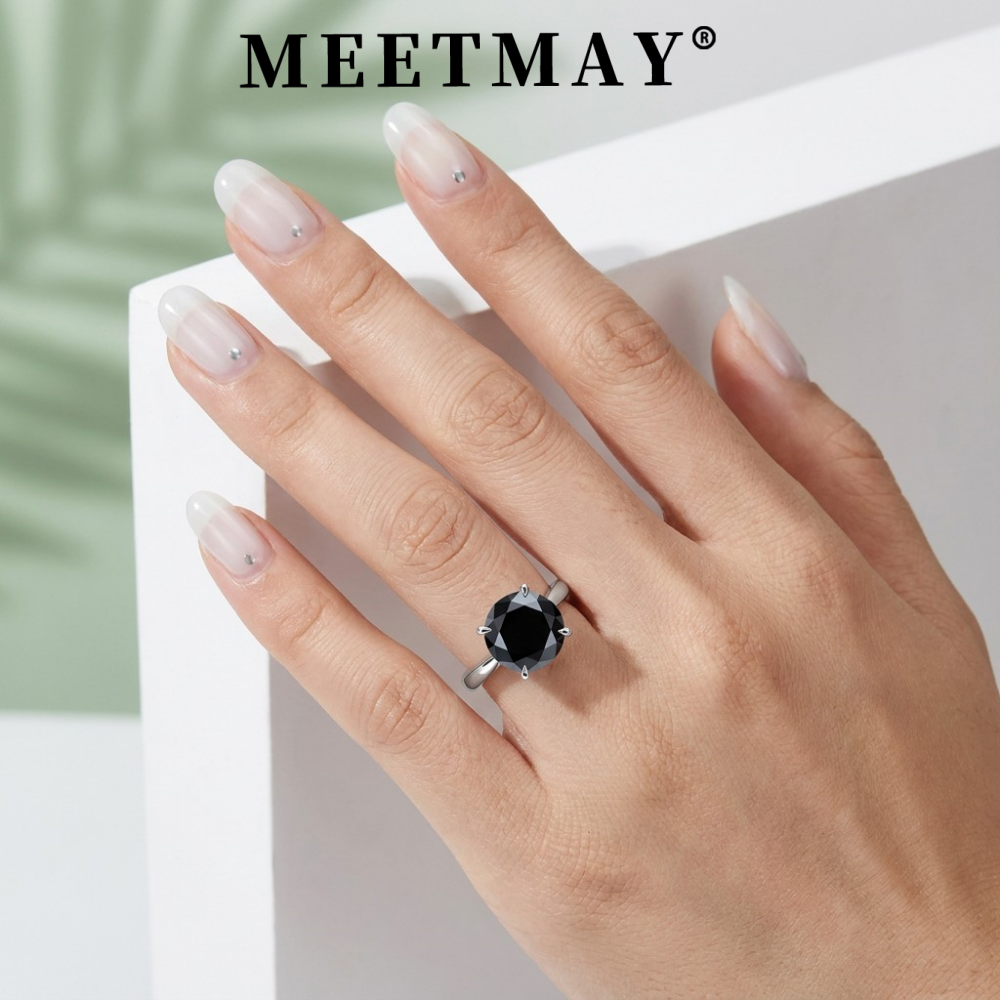 MEETMAY | Colorful Round-Cut Moissanite Adjustable Ring – S925 Sterling Silver 18K Gold Plated, GRA Certified