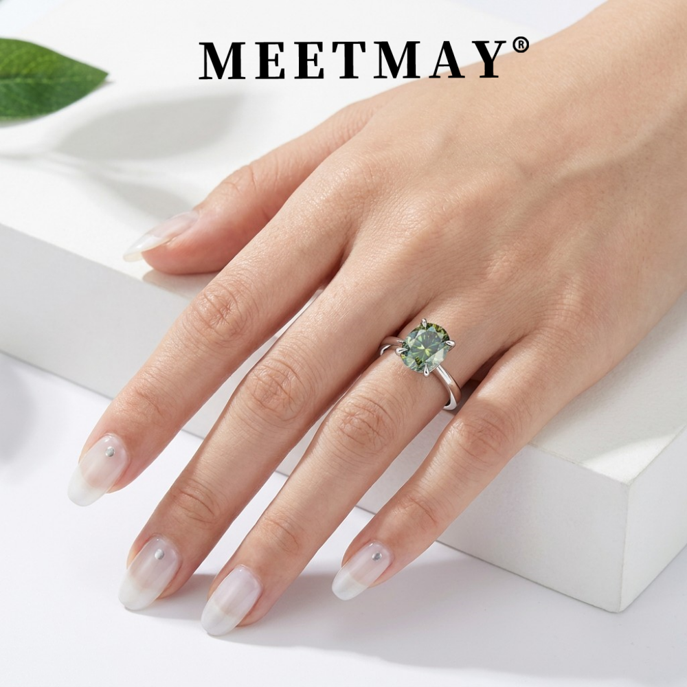 MEETMAY | Colorful Oval-Cut Moissanite Adjustable Ring – S925 Sterling Silver 18K Gold Plated, GRA Certified