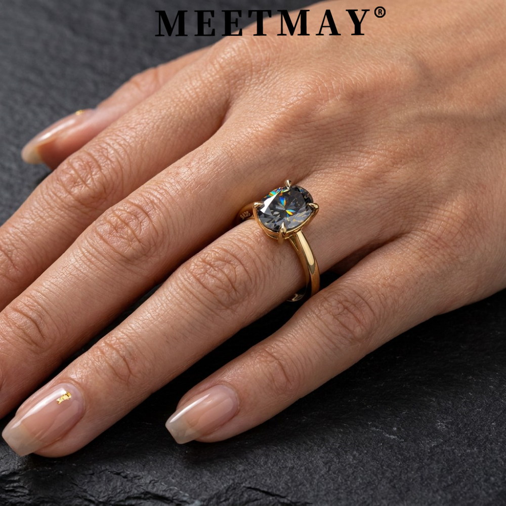 MEETMAY | Colorful Oval-Cut Moissanite Adjustable Ring – S925 Sterling Silver 18K Gold Plated, GRA Certified