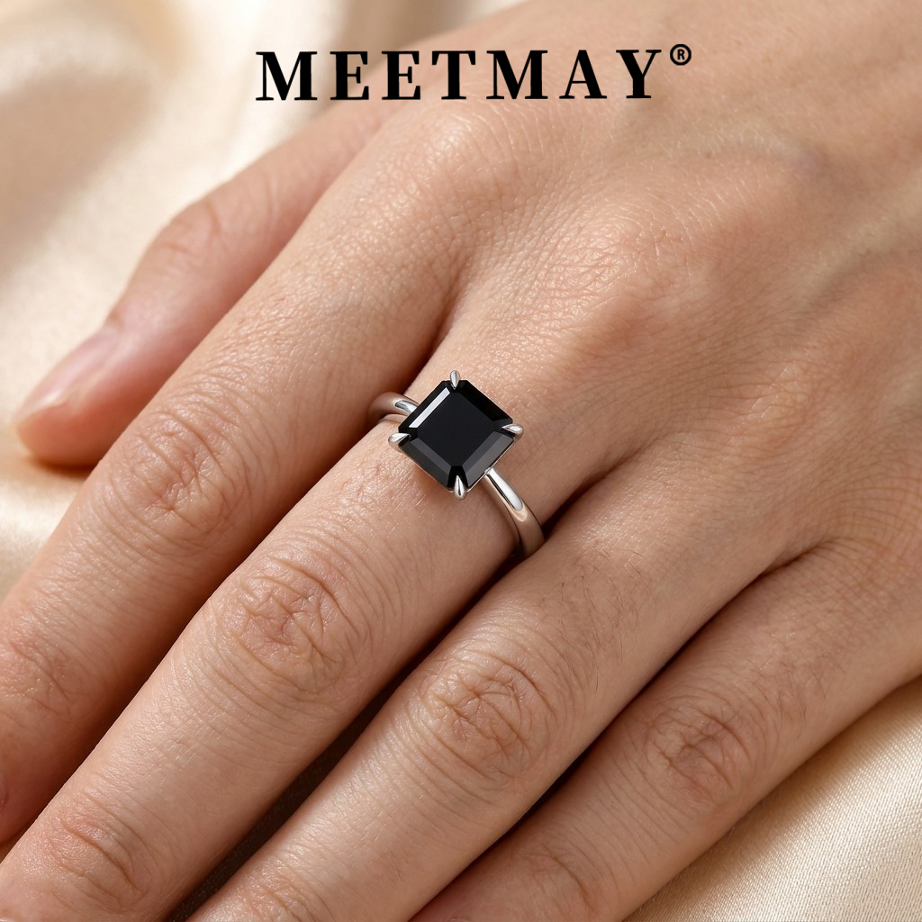 MEETMAY | Colorful Asscher-Cut Moissanite Adjustable Ring – S925 Sterling Silver 18K Gold Plated, GRA Certified