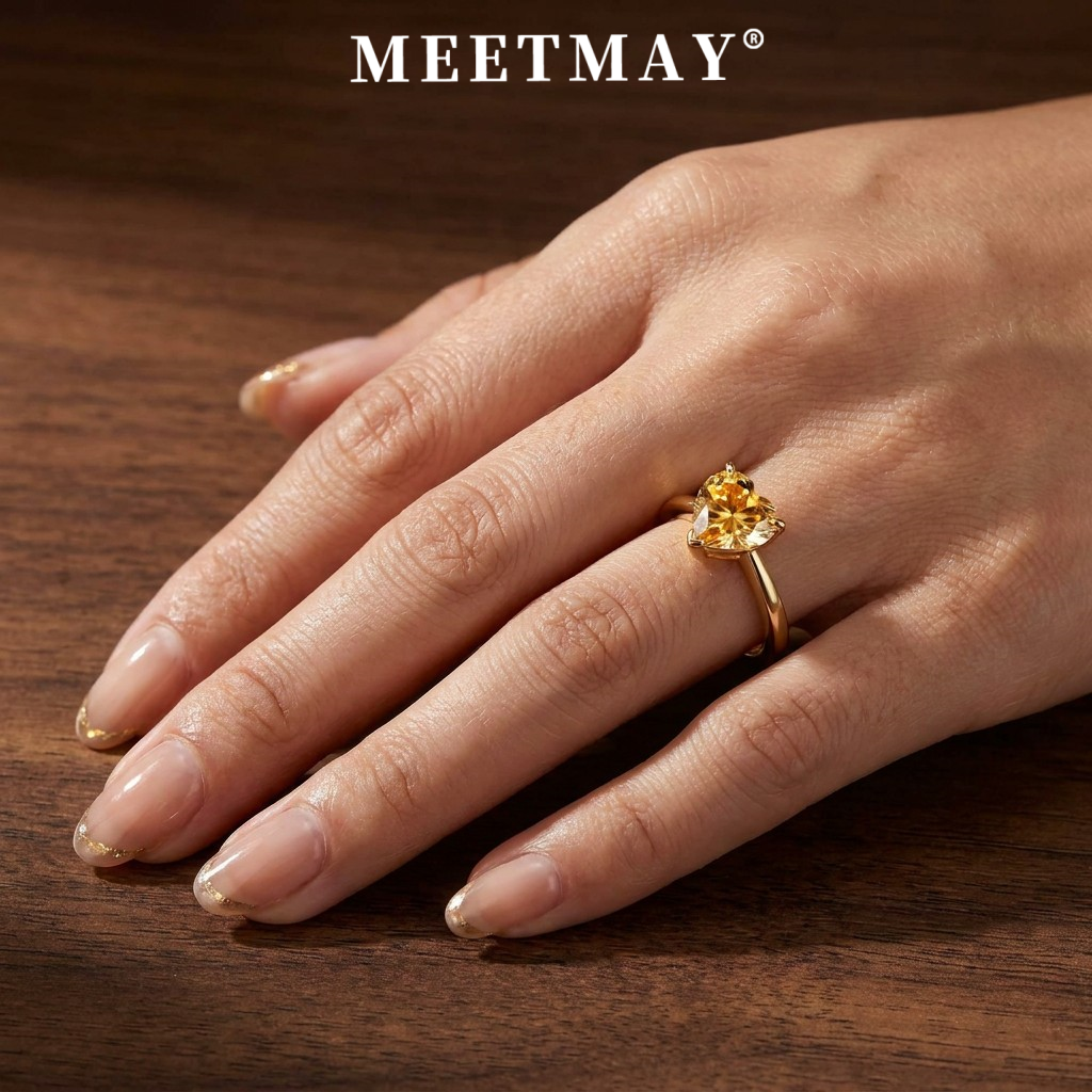 MEETMAY | Colorful Heart-Cut Moissanite Adjustable Ring – S925 Sterling Silver 18K Gold Plated, GRA Certified