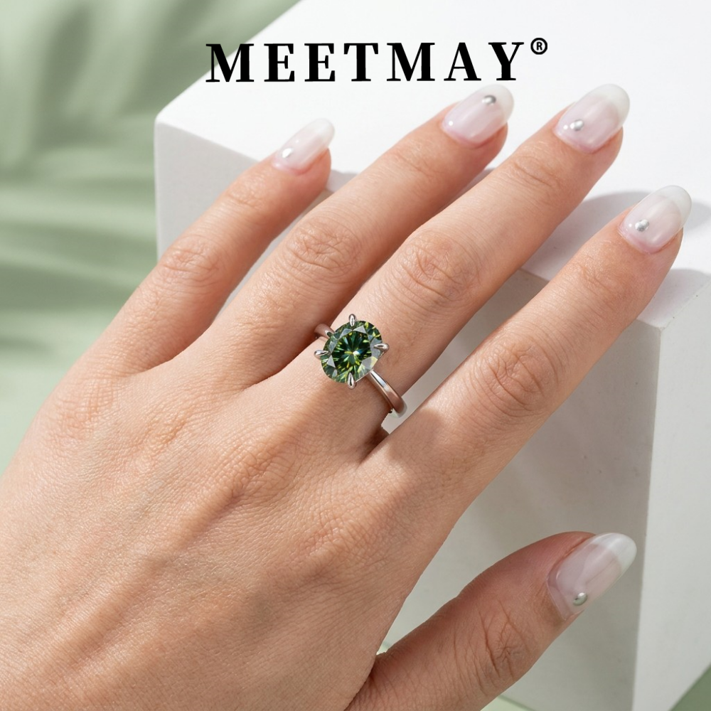 MEETMAY | Colorful Oval-Cut Moissanite Adjustable Ring – S925 Sterling Silver 18K Gold Plated, GRA Certified