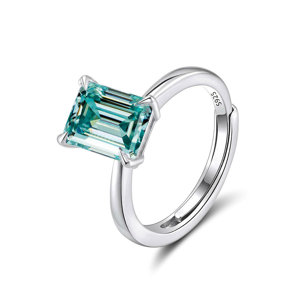 MEETMAY | Colorful Emerald-Cut Moissanite Adjustable Ring – S925 Sterling Silver 18K Gold Plated, GRA Certified