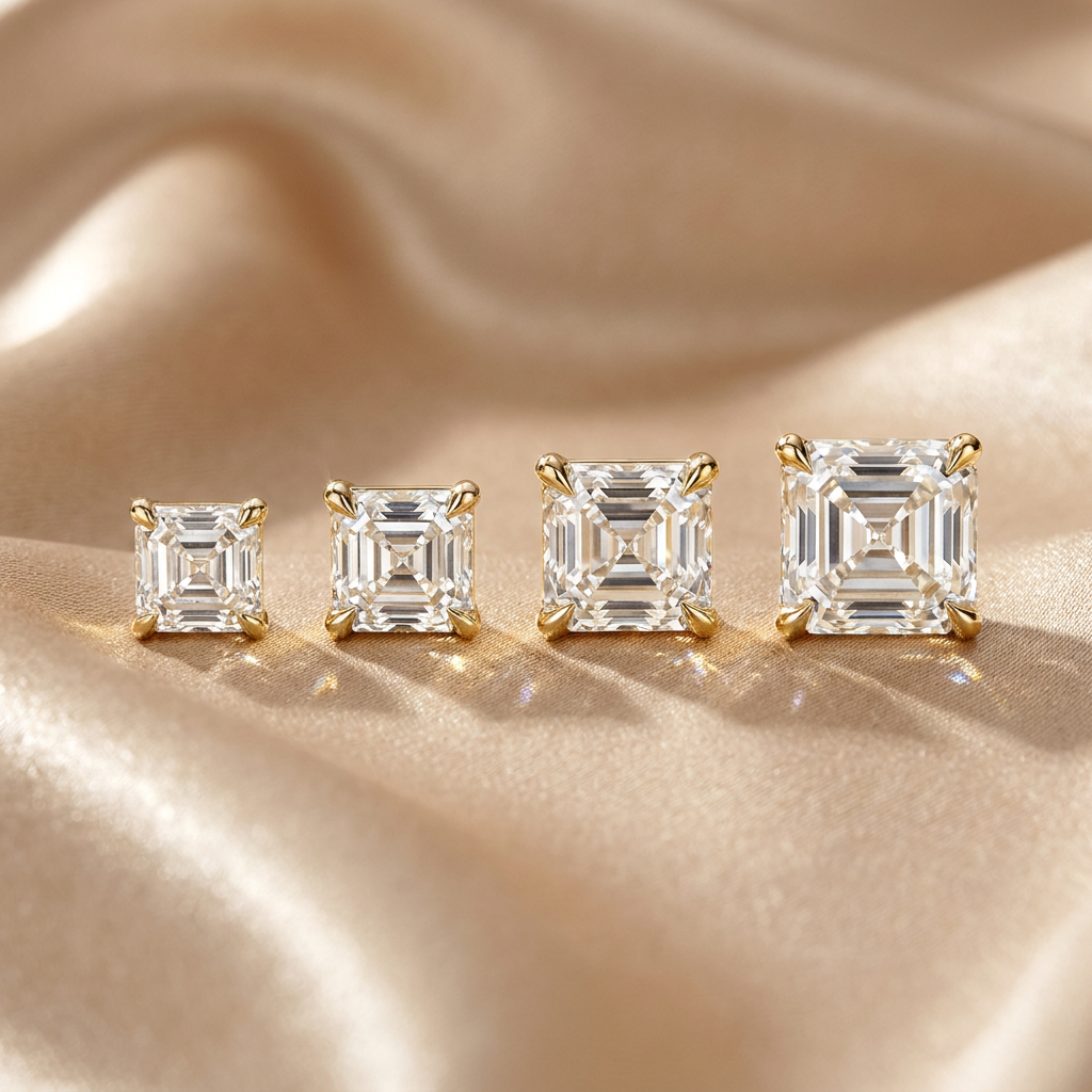MEETMAY | Asscher-Cut D-Color Moissanite Stud Earrings – S925 Sterling Silver 18K Gold Plated, GRA Certified