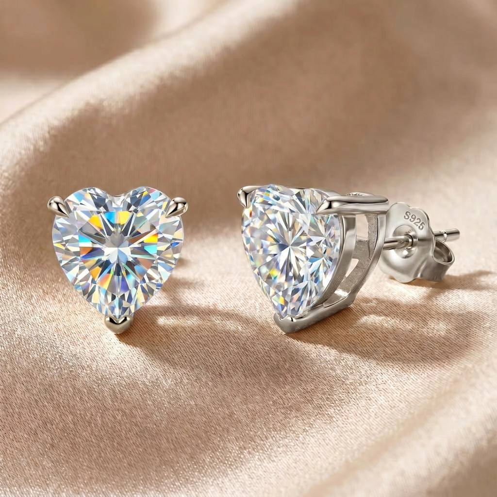 MEETMAY | Heart-Cut D-Color Moissanite Stud Earrings – S925 Sterling Silver 18K Gold Plated, GRA Certified