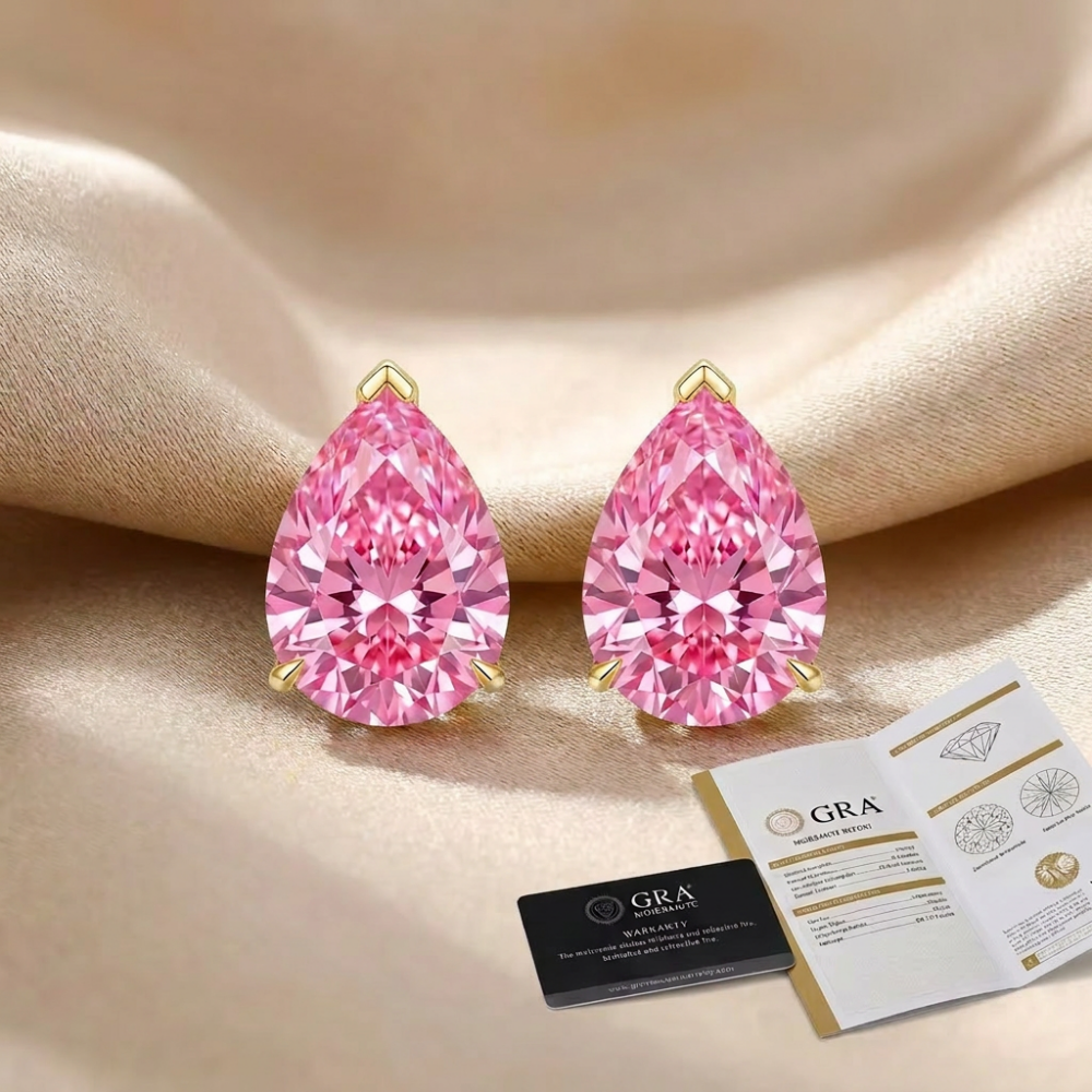 MEETMAY | Colorful Pear-Cut Moissanite Stud Earrings – S925 Sterling Silver 18K Gold Plated, GRA Certified