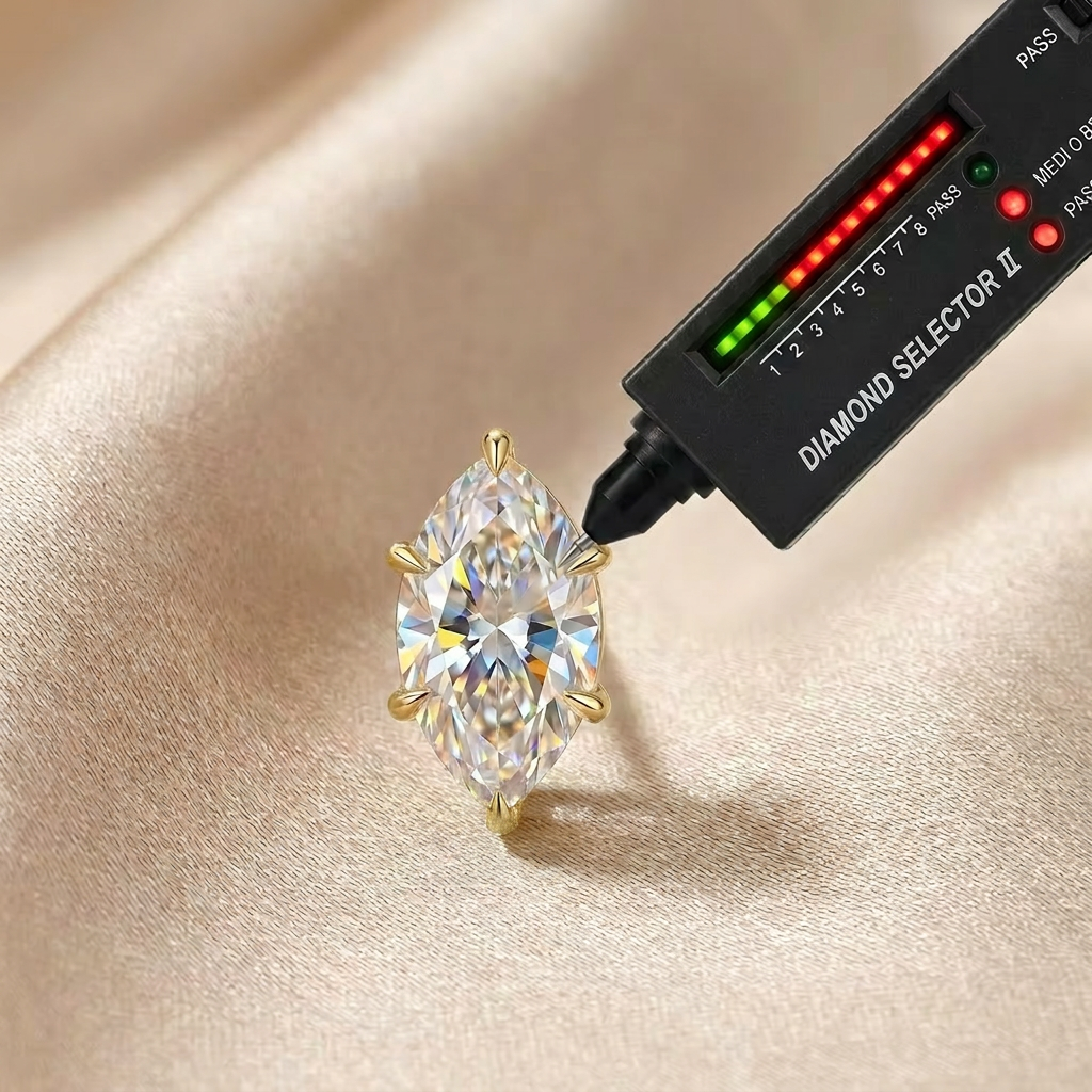 MEETMAY | Marquise-Cut Moissanite Stud Earrings – S925 Sterling Silver 18K Gold Plated, GRA Certified