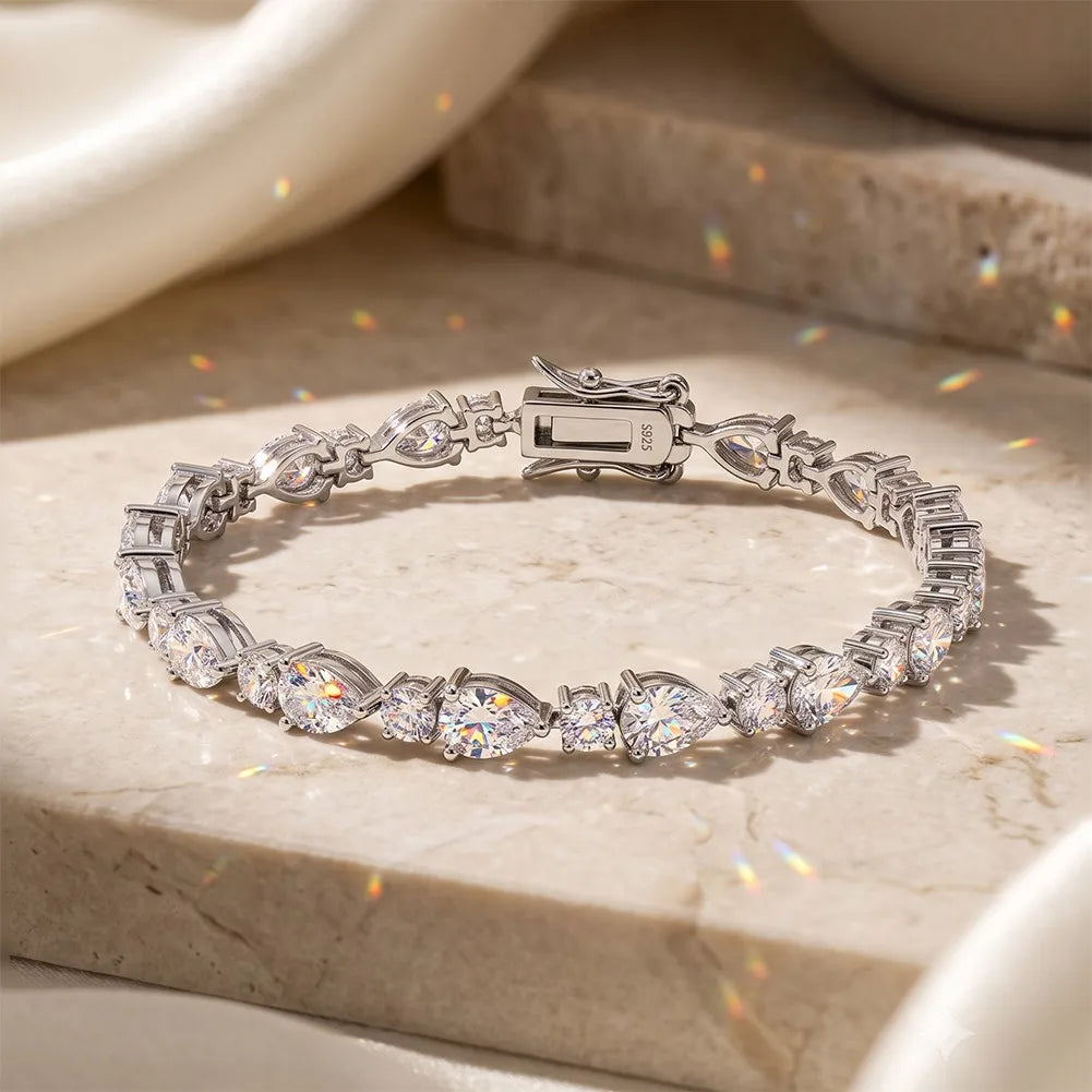 MEETMAY | Pear-Cut Moissanite Bracelet – S925 Sterling Silver 14K Gold Plated, D-Color