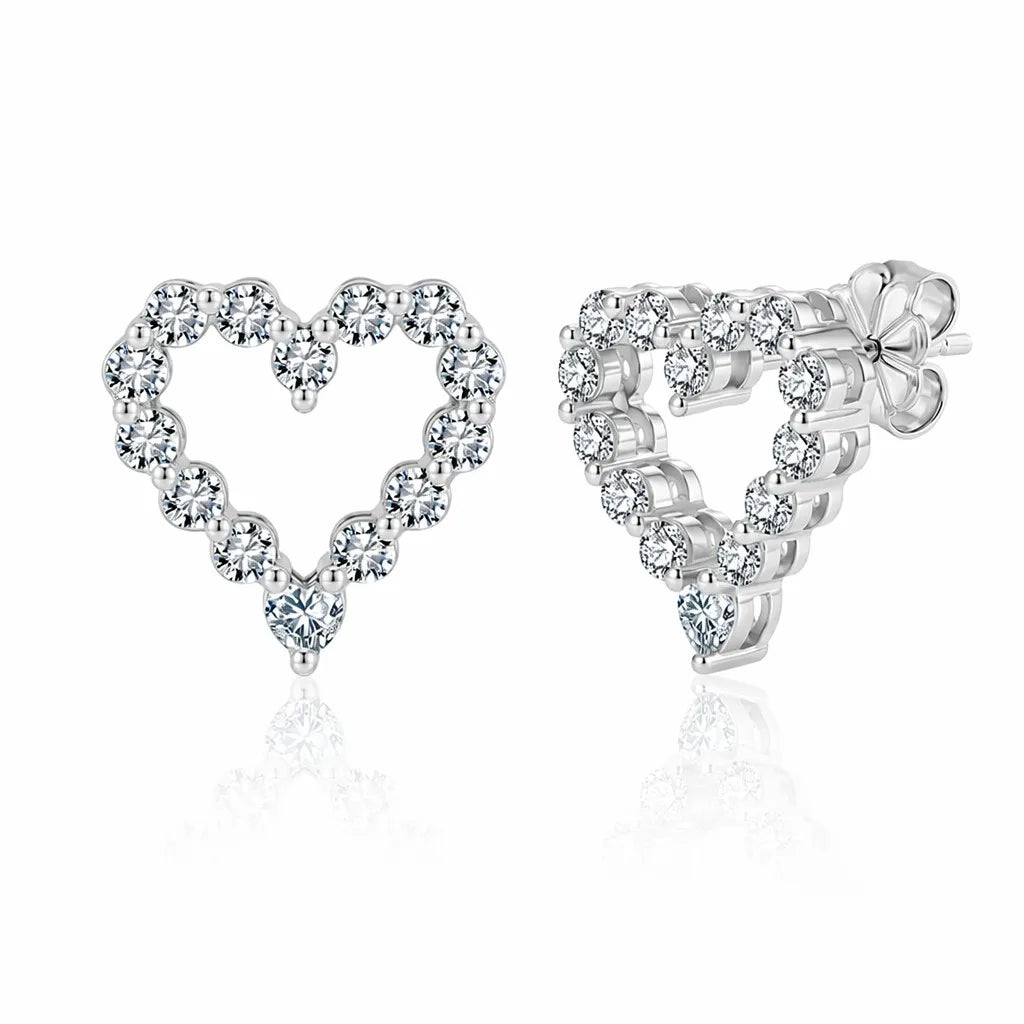 MEETMAY | Heart-Cut Moissanite Stud Earrings – S925 Sterling Silver 14K Gold Plated, D-Color