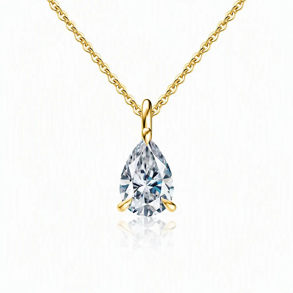MEETMAY | Pear-Cut Moissanite Pendant Necklace – S925 Sterling Silver 18K Gold Plated, D-Color