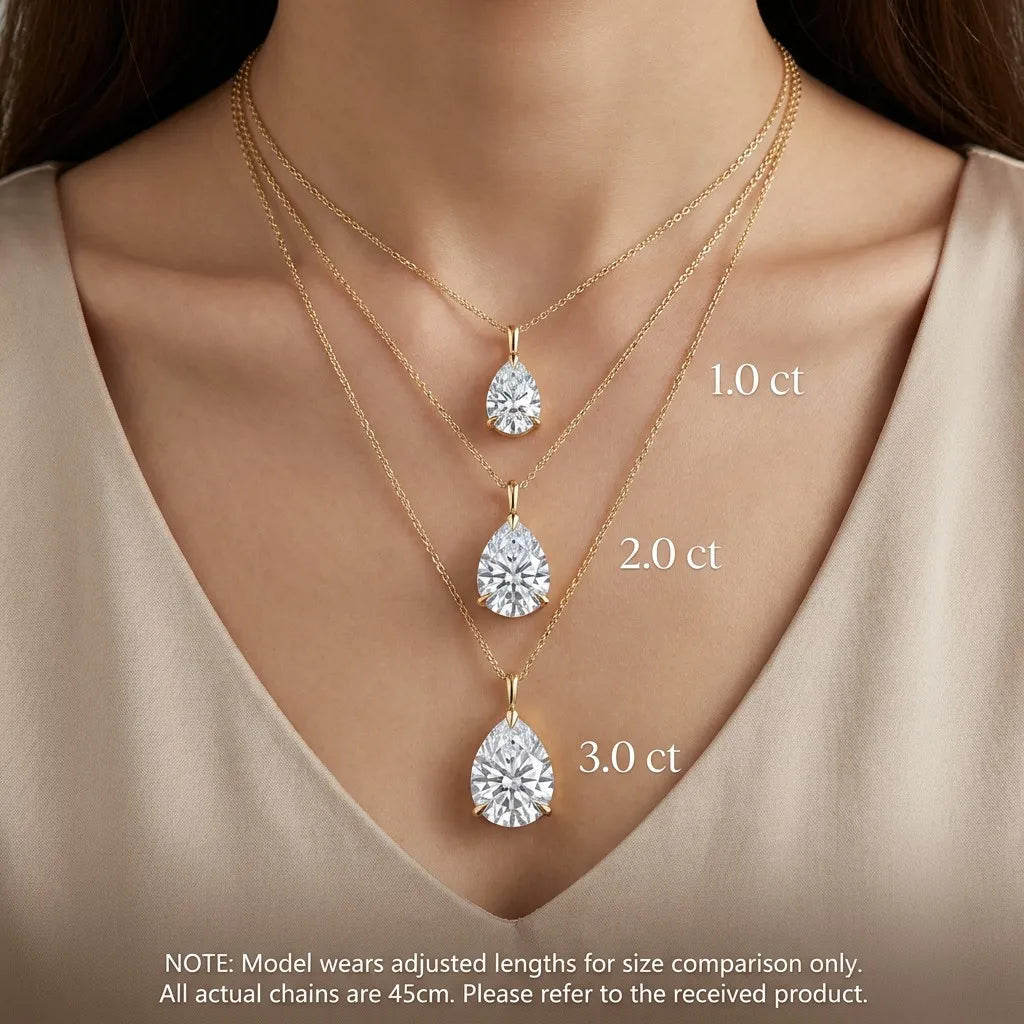 MEETMAY | Pear-Cut Moissanite Pendant Necklace – S925 Sterling Silver 18K Gold Plated, D-Color