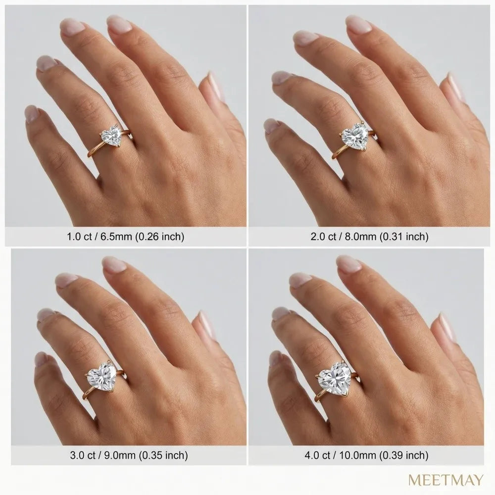 MEETMAY | Heart-Cut Moissanite Adjustable Ring – S925 Sterling Silver 18K Gold Plated, D-Color