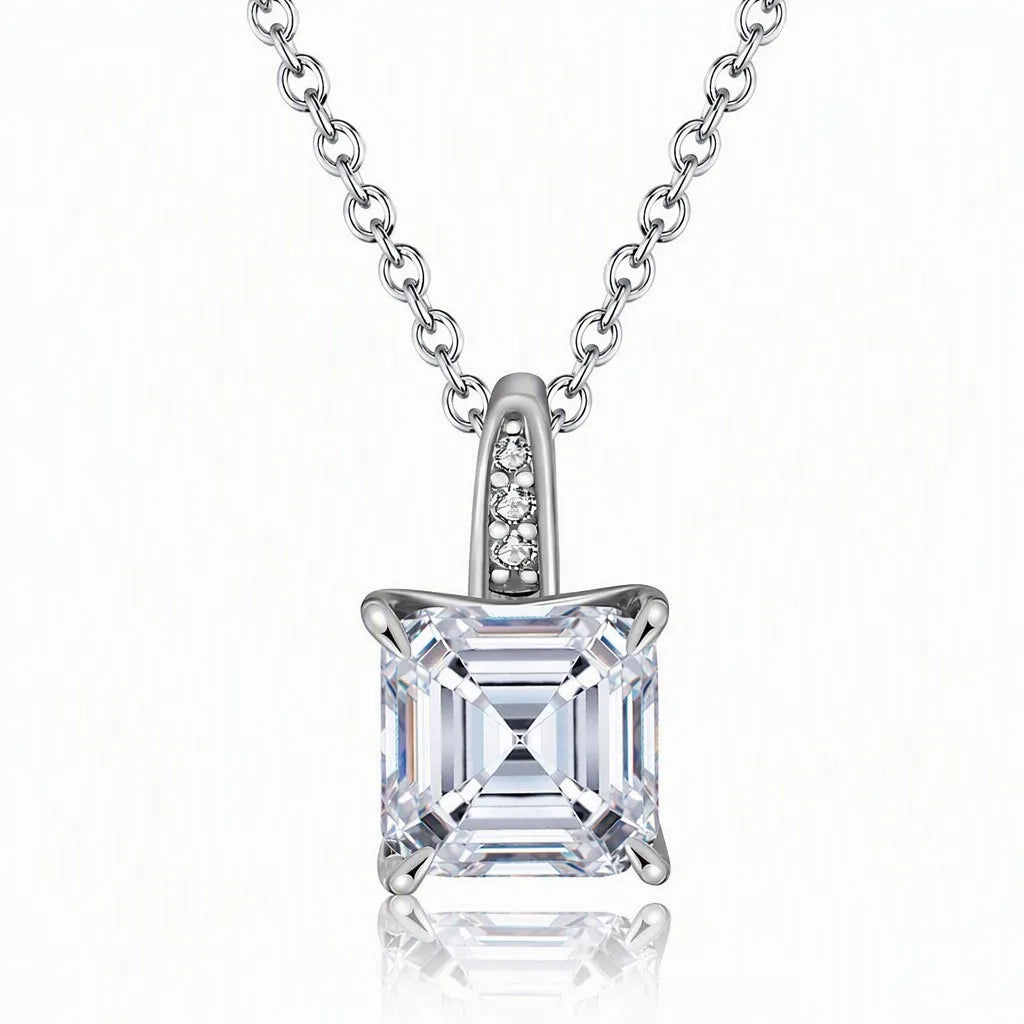 MEETMAY | Asscher-Cut Moissanite Pendant Necklace – S925 Sterling Silver 18K Gold Plated, D-Color