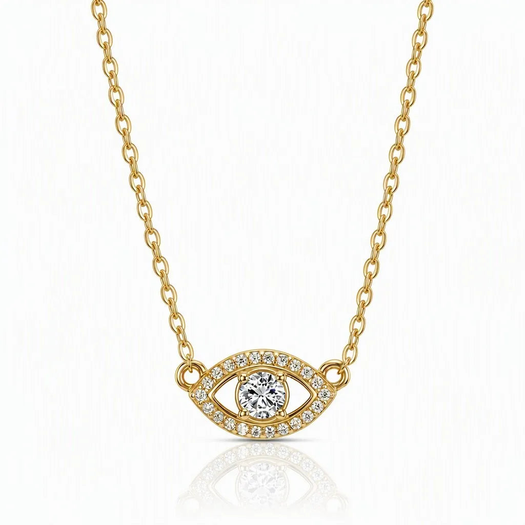 MEETMAY | Evil Eye Moissanite Pendant Necklace – S925 Sterling Silver 14K Gold Plated, D-Color