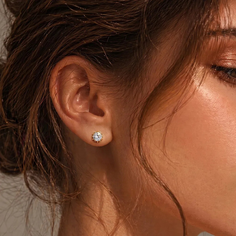 MEETMAY | Round Lab-Grown Diamond Stud Earrings – S925 Sterling Silver, Real Solid Gold Custom Available
