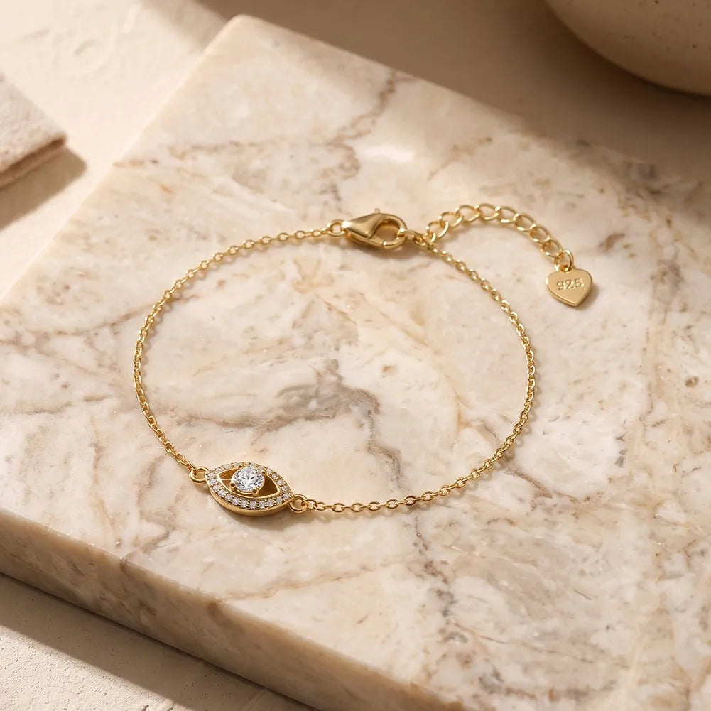 MEETMAY | Evil Eye Moissanite Bracelet – S925 Sterling Silver 14K Gold Plated, D-Color
