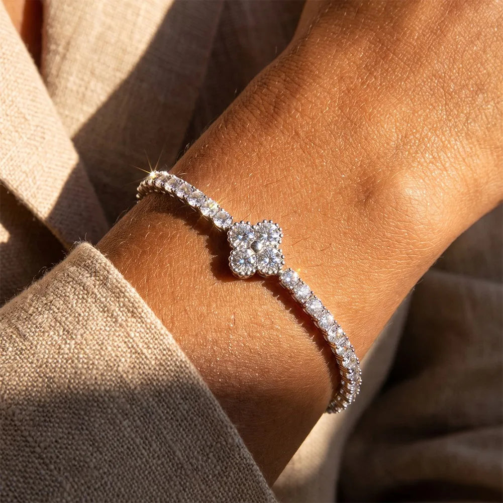 MEETMAY | Clover Moissanite Bracelet – S925 Sterling Silver 14K Gold Plated, D-Color