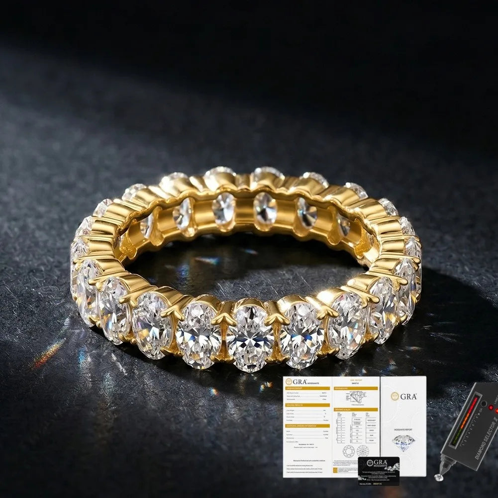 MEETMAY | Oval-Cut Moissanite Eternity Band Ring – S925 Sterling Silver, D-Color