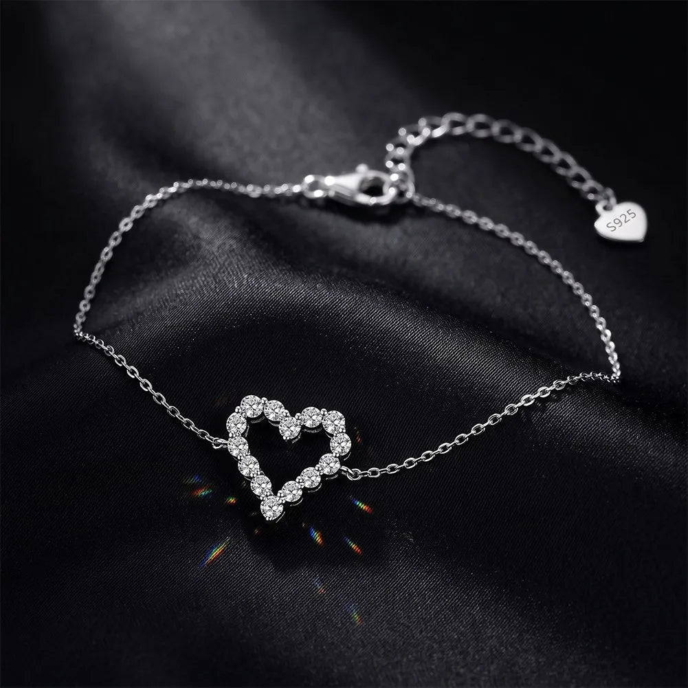 MEETMAY | Heart-Cut Moissanite Bracelet – S925 Sterling Silver 14K Gold Plated, D-Color