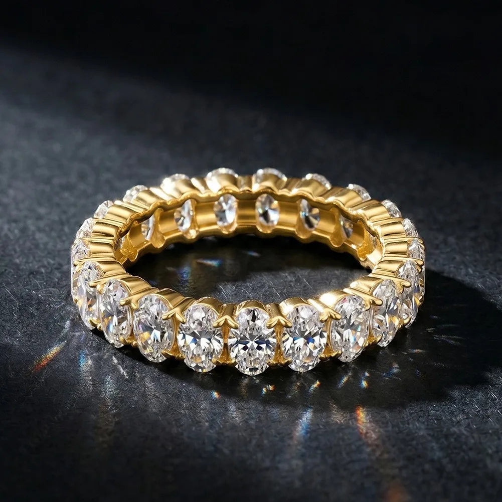 MEETMAY | Oval-Cut Moissanite Eternity Band Ring – S925 Sterling Silver, D-Color