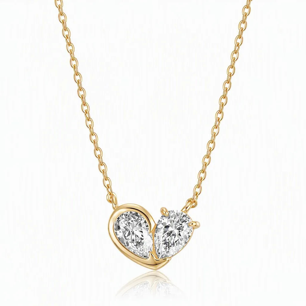 MEETMAY | Double Pear-Cut Moissanite Pendant Necklace – S925 Sterling Silver 14K Gold Plated, D-Color
