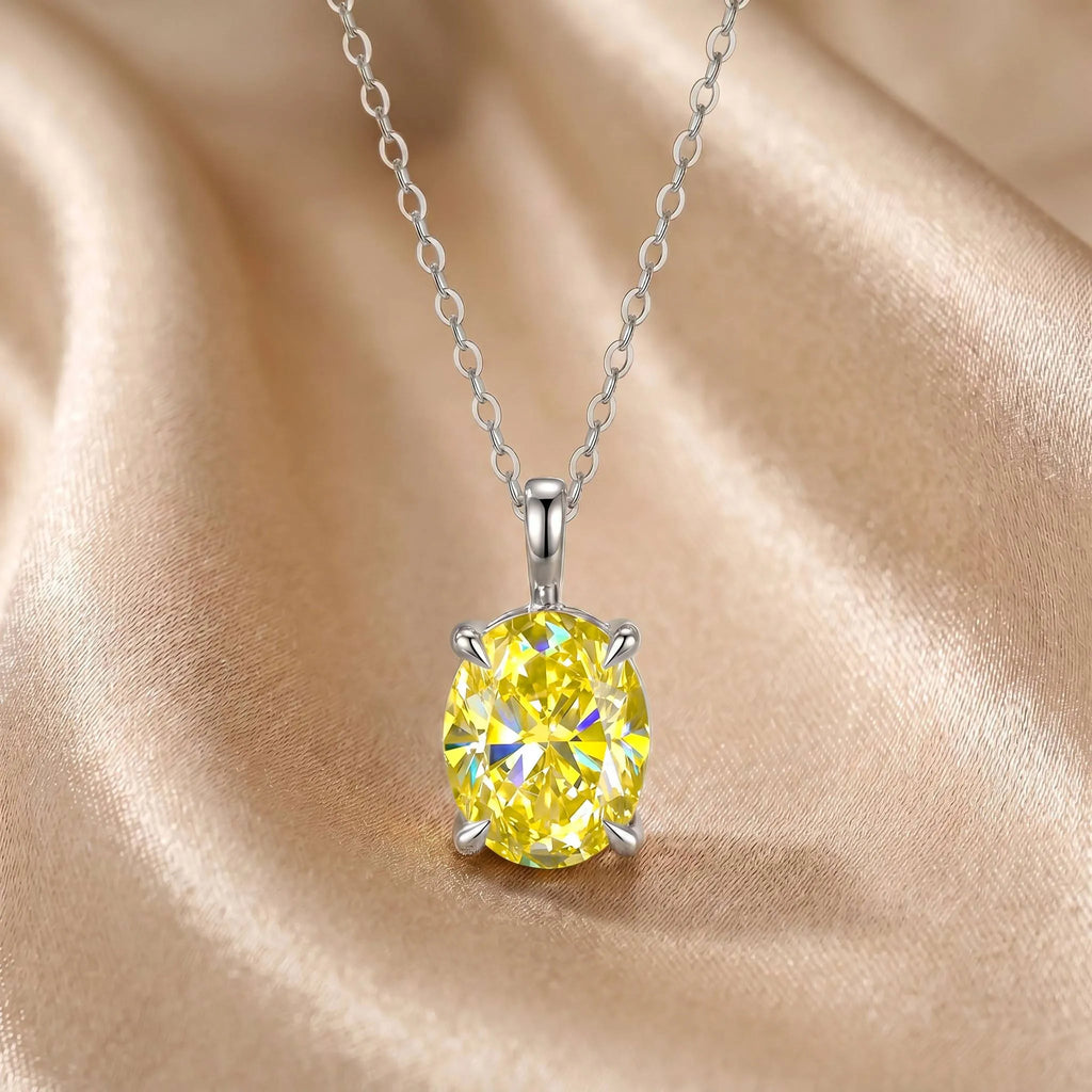 MEETMAY | Colorful Oval-Cut Moissanite Pendant Necklace – S925 Sterling Silver 18K Gold Plated, GRA Certified