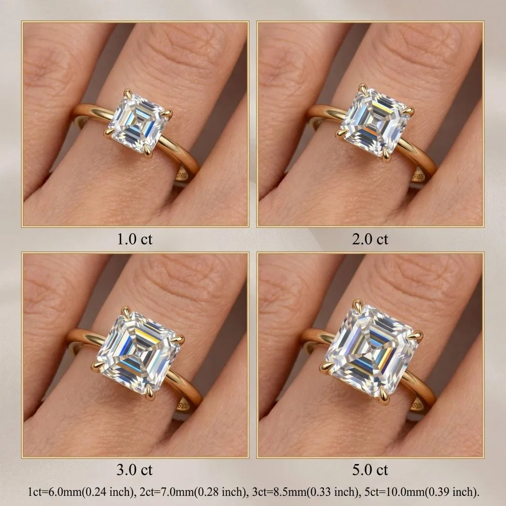 MEETMAY | Asscher-Cut Moissanite Adjustable Ring – S925 Sterling Silver 18K Gold Plated, D-Color